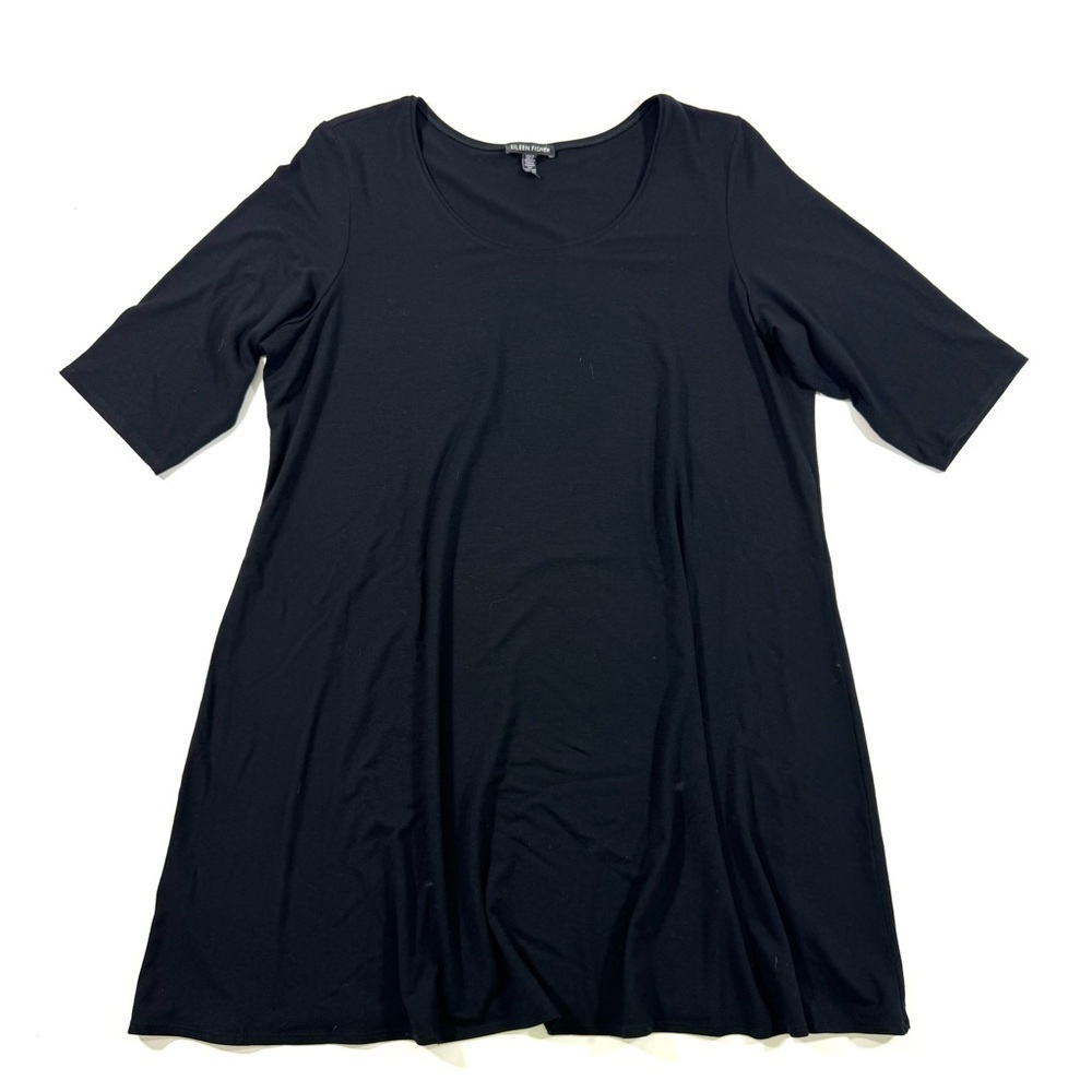 Eileen Fisher Jersey Viscose Scoop Neck Tunic Shirt Black